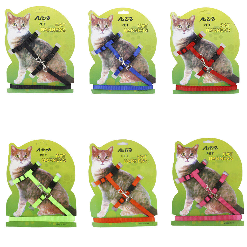 Blue Adjustable Pet Cat Kitten Belt Nylon Collar Leash Harness Safety Strap