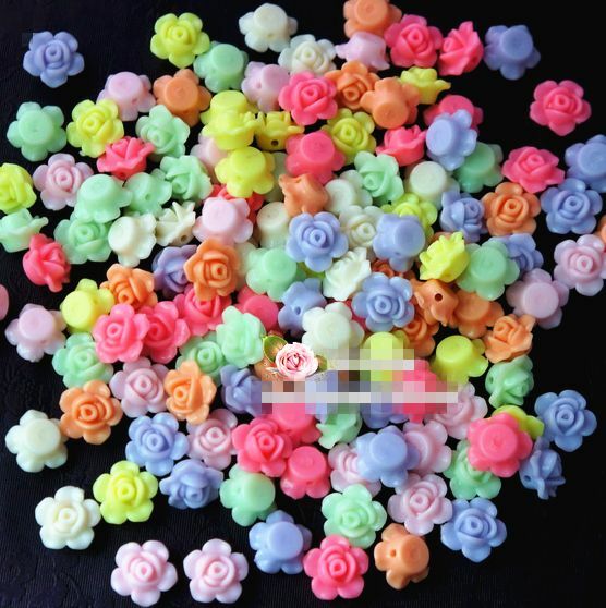 50Pcs 13mm Rose Flower Spacer Loose Beads DIY Jewelry Findings Mixed Color