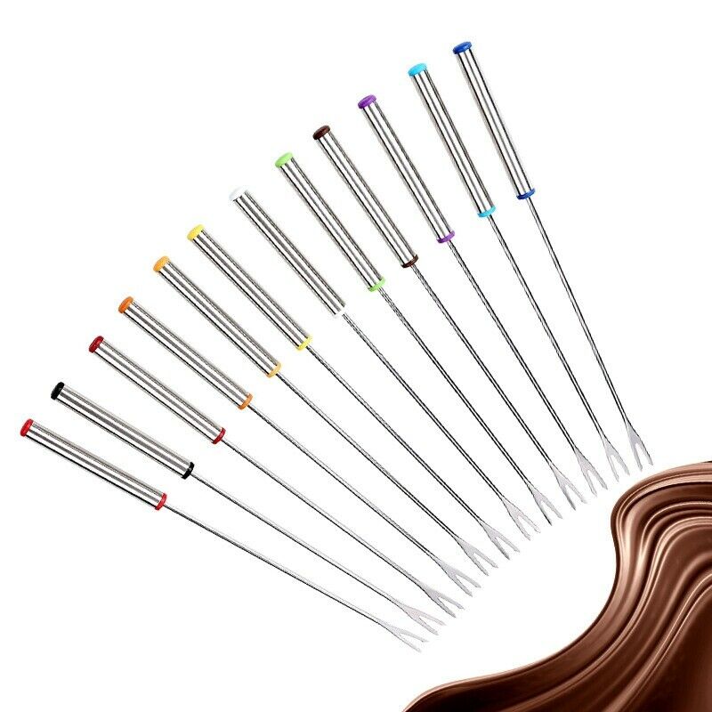 24Pcs Stainless Steel Fondue Forks with Heat Resistant Handle for Roast MeatI3F1