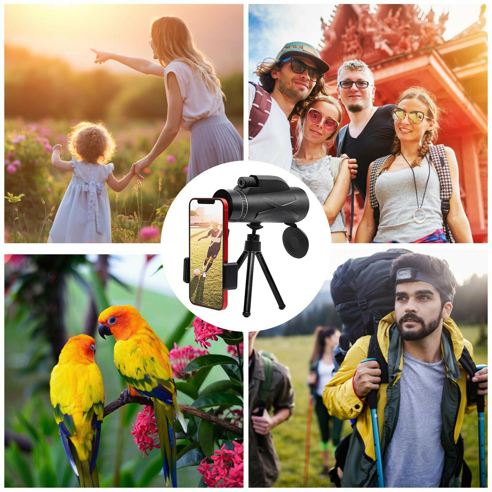 Monocular Telescope HD Waterproof Holder & Tripod Fog Resistant Hunting Camping