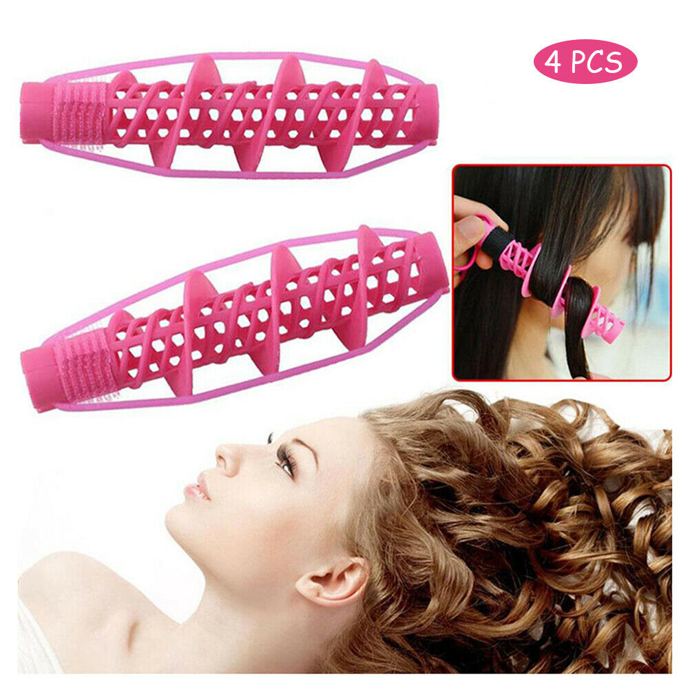 4Pcs Spiral Curling Hair Rollers DIY Hairdressing Styling Care Curls Roller Kit