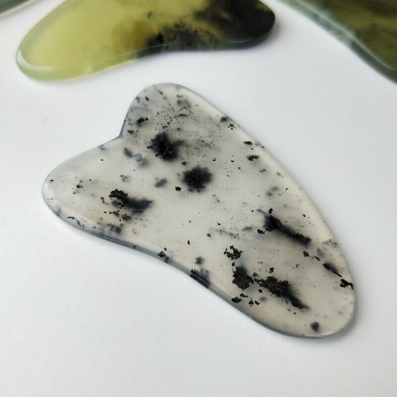Gua Sha Board Scraper Natural Ink Jade Stone Guasha Massage Tool Care Health Qx