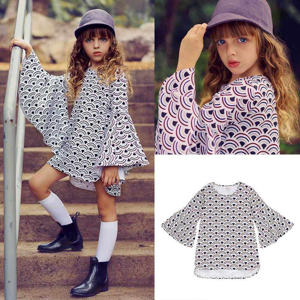 Baby Kids Girls Dress WiFi Print Flare Sleeve Princess Dresses Outfits Summer
