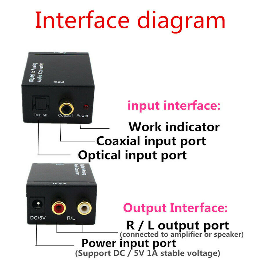 Audio Converter Optical Coaxial In Headphone Speaker RCA Out Digital To Analog