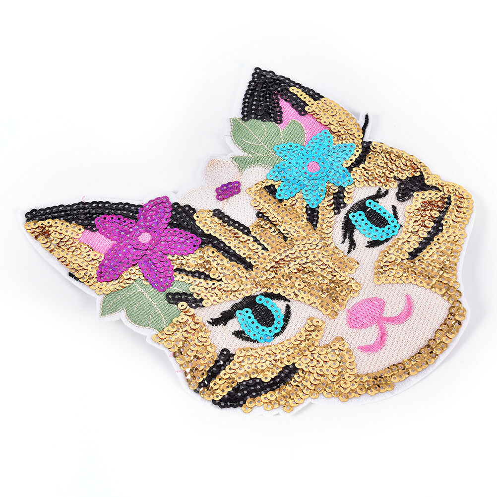 Cat Sequined Embroidered Sew On Patches for clothes DIY Coat Sweater Appli.l8