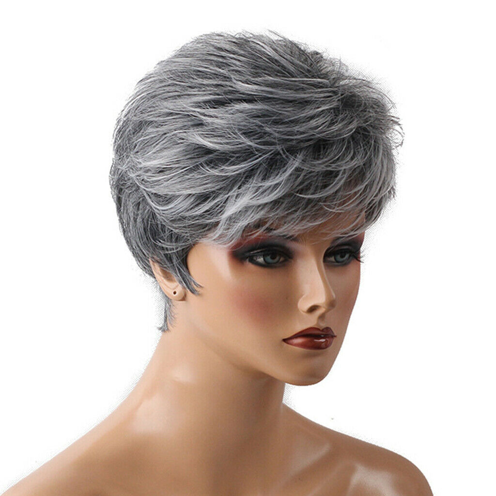 Short Straight Women Ladies Daily Hair Wig Natural Looking Heat Resistant - Grey