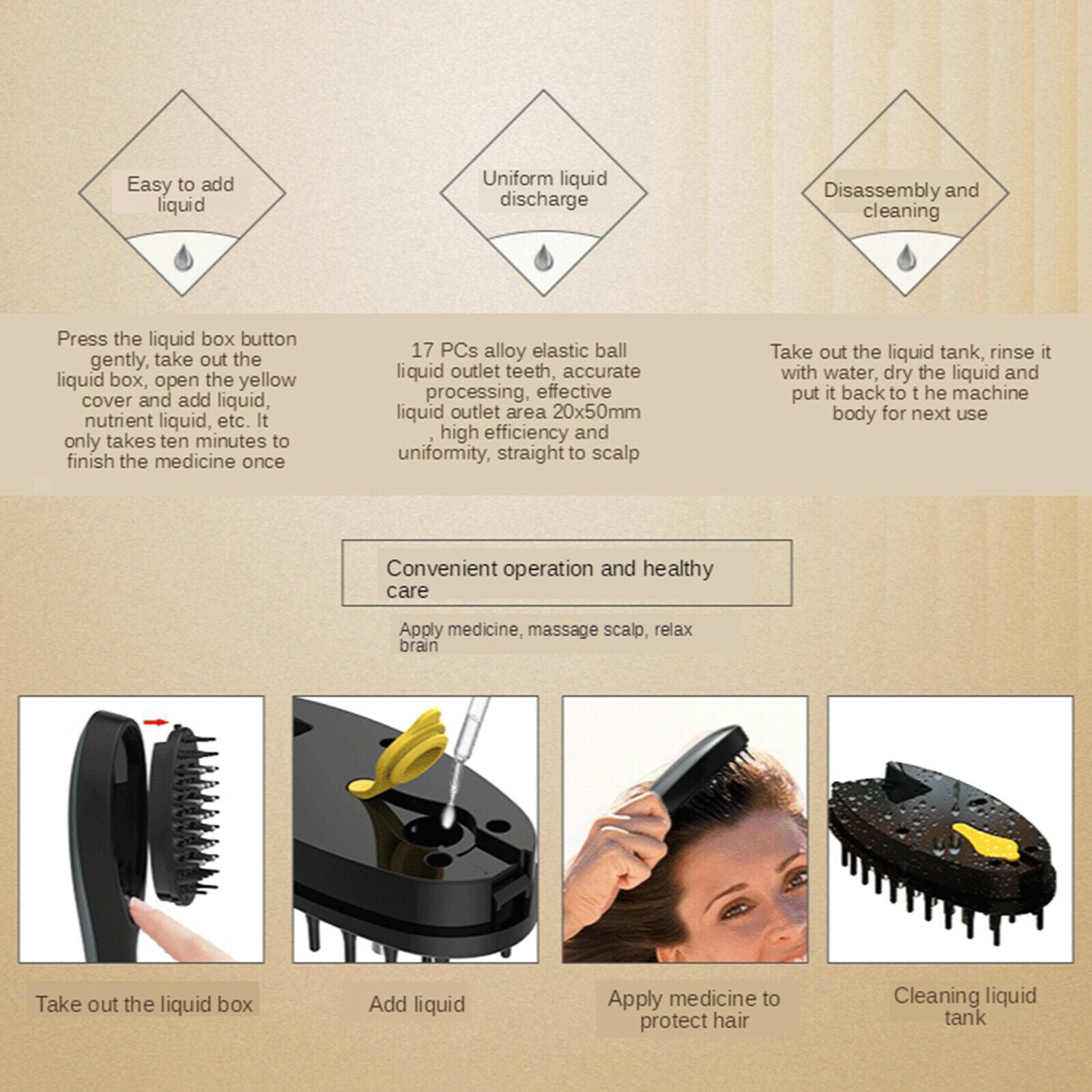 Portable Electric Massage Comb Stress Relief 3 Speeds Hair Growth Hairbrush
