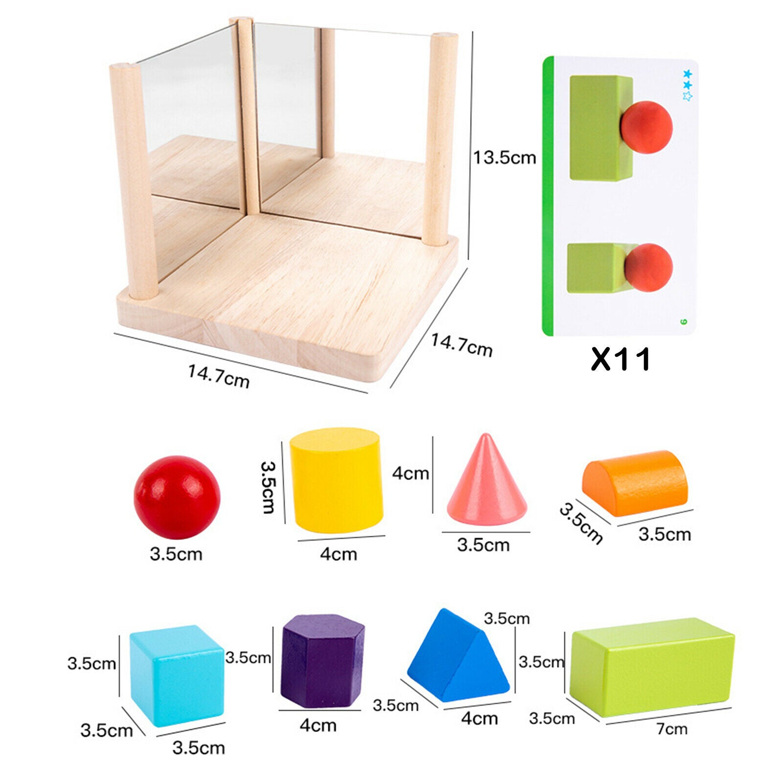 8 PCS Wooden Mirror Blocks Puzzle Preschool Recognition Sorter Chunky Block Fun