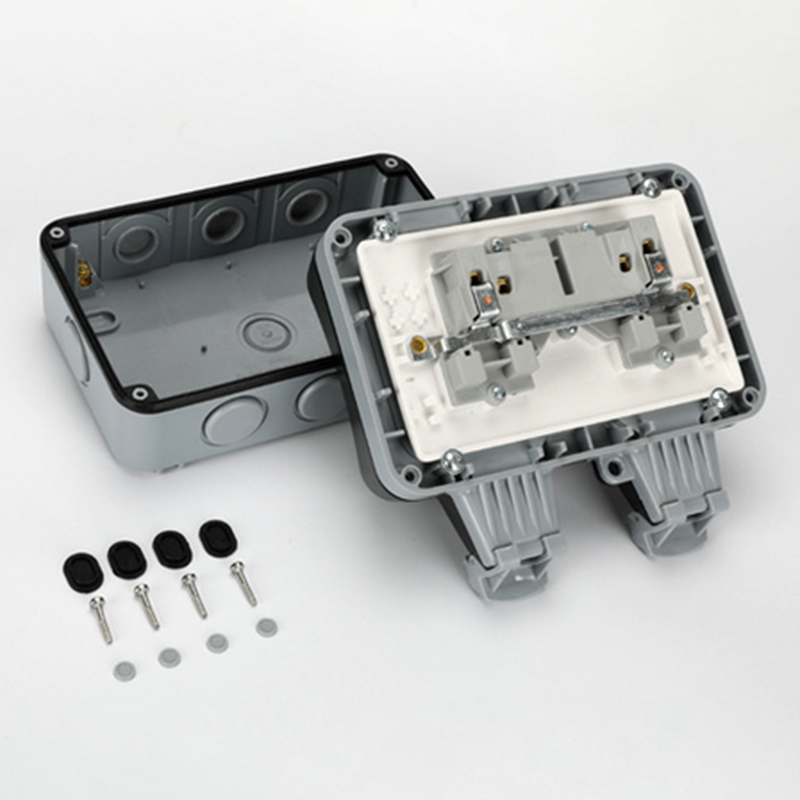 Power Electric Socket Switch 2 Gang Weatherproof Outdoor Garden Plug Cover Box