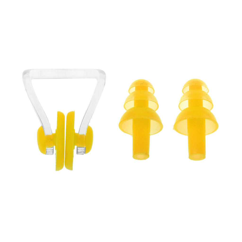 Waterproof Clear Silicone Swimming Set Ear Plug + Nose Clip with Box Yellow