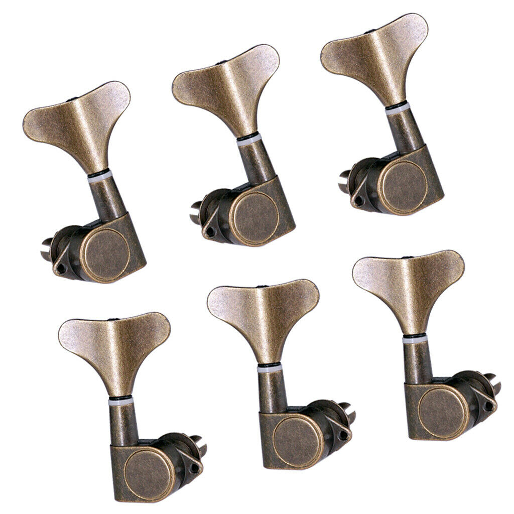 Pack of 6 Bass Tuning Pegs Keys Machine Head Tuners for Bass Bronze 3R3L, Zinc