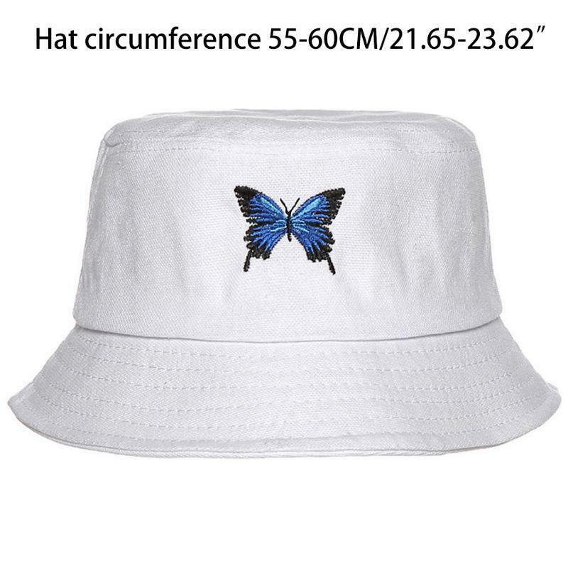 Unisex Summer Butterfly Embroidered Bucket Hat Harajuku Sunscreen Fisherman Cap