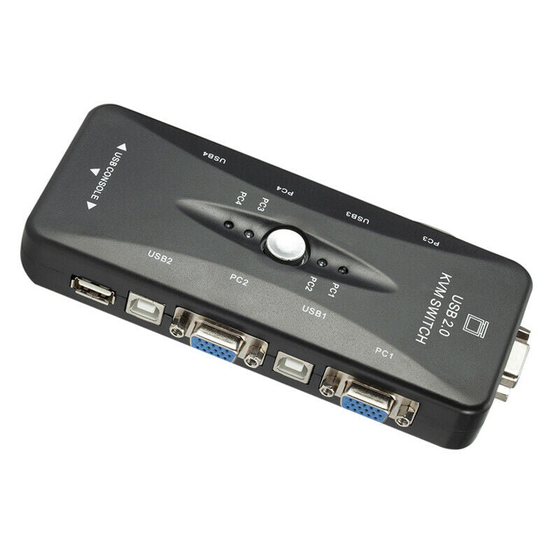 4-Port USB 2.0 KVM Switch Box Mouse/Keyboard/VGA Video Monitor 200MHz 1920x1440