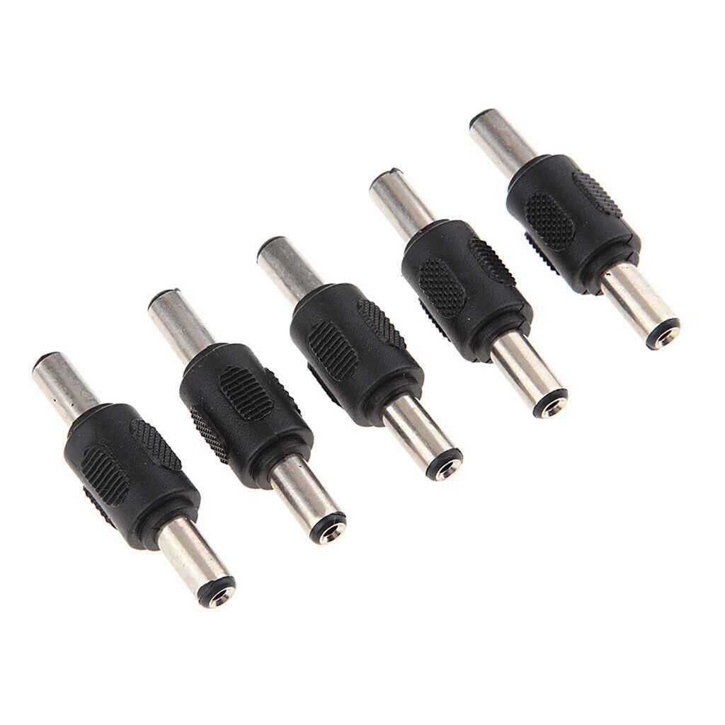5 Pieces 5.5x2.1mm Male to Male DC Plug Power Power Supply Adapter Black