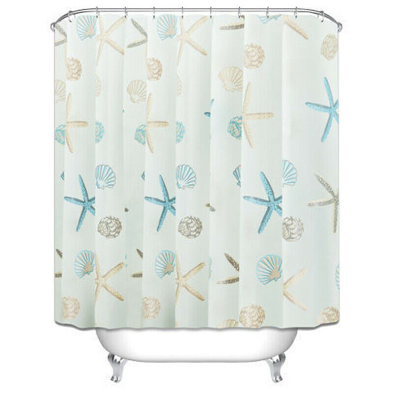 180 CM Waterproof Shower Curtain with 12x Hooks Bathroom Starfish Sea Shell NR9