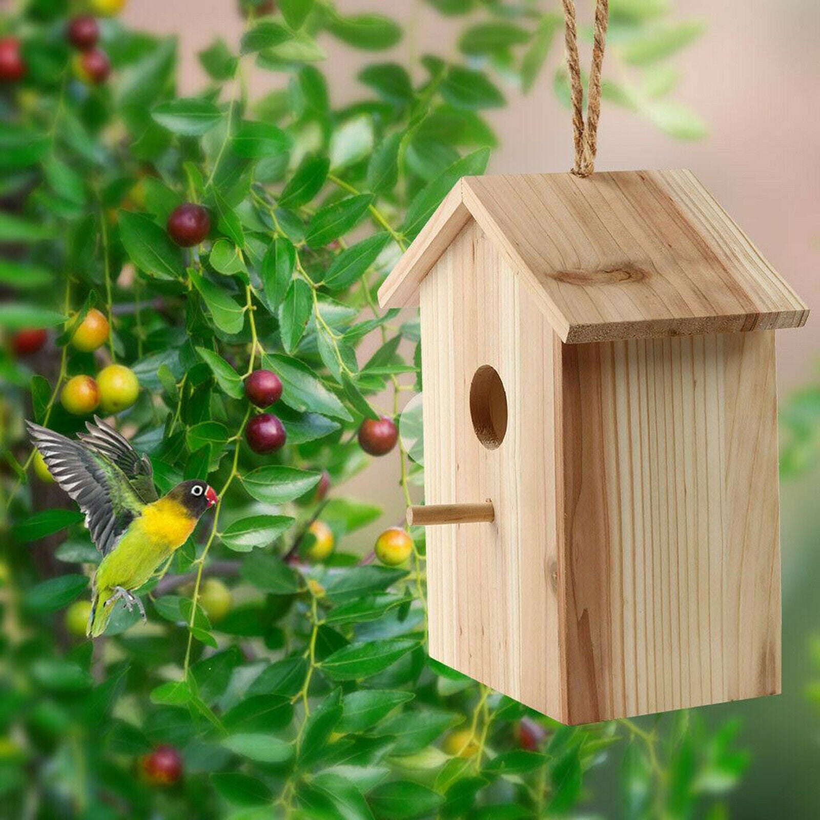 Wooden Sucker Bird Nest Outdoor Chickadee Feeder Feeding Cage Birdhouse Yard