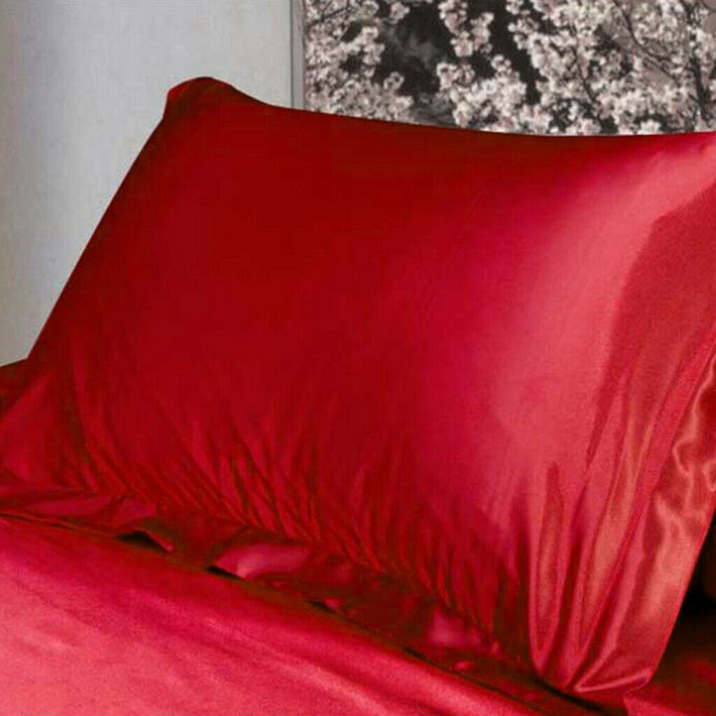 Solid Color Luxury Silky Pillowcases Queen Size 20x30 Inch Wine Red