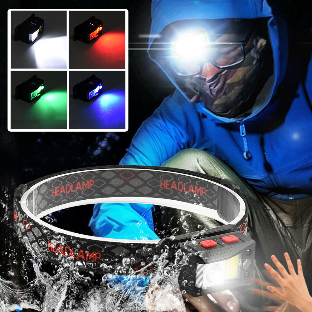 Smart Waving Sensor LED Outdoor Headlight Fishing RGB Light Flashing Headllamp