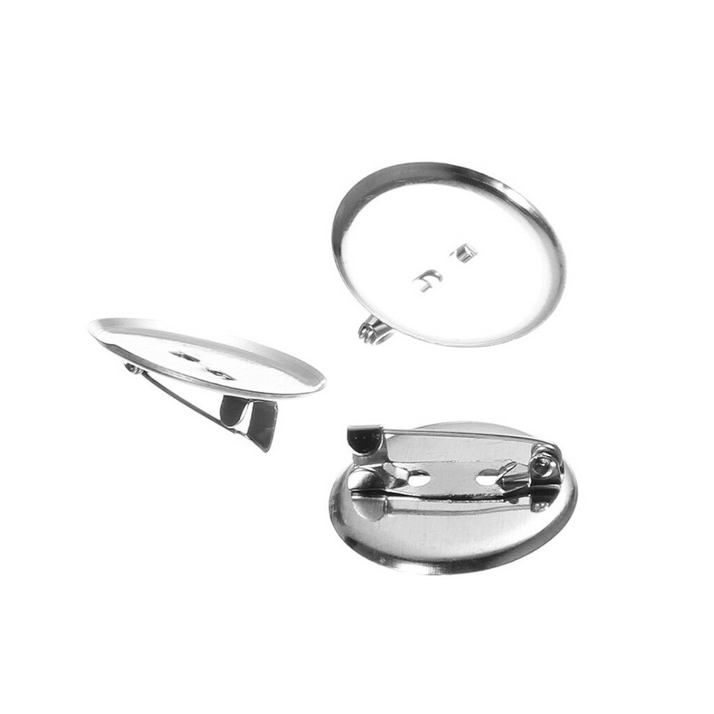 50pcs Round Iron Brooch Back Bar Pins Findings Cabochon Bezel Tray Base 13mm