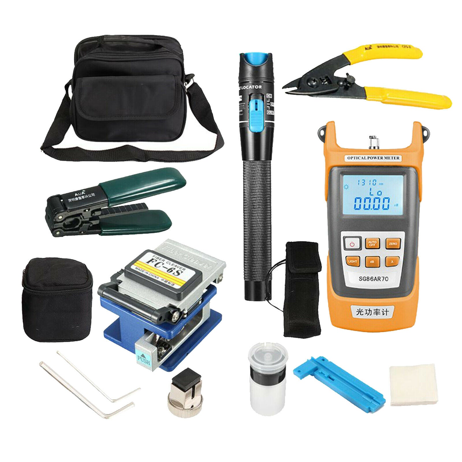 Multifunctional FTTH fiber tool with protective pouches fiber cable