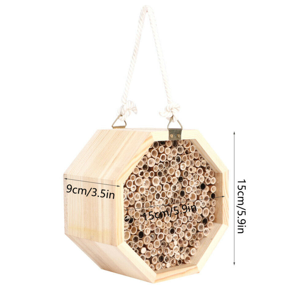 Handing Wooden Insect Bee House Natural Wood Bug Shelter Garden Nest Box Decor