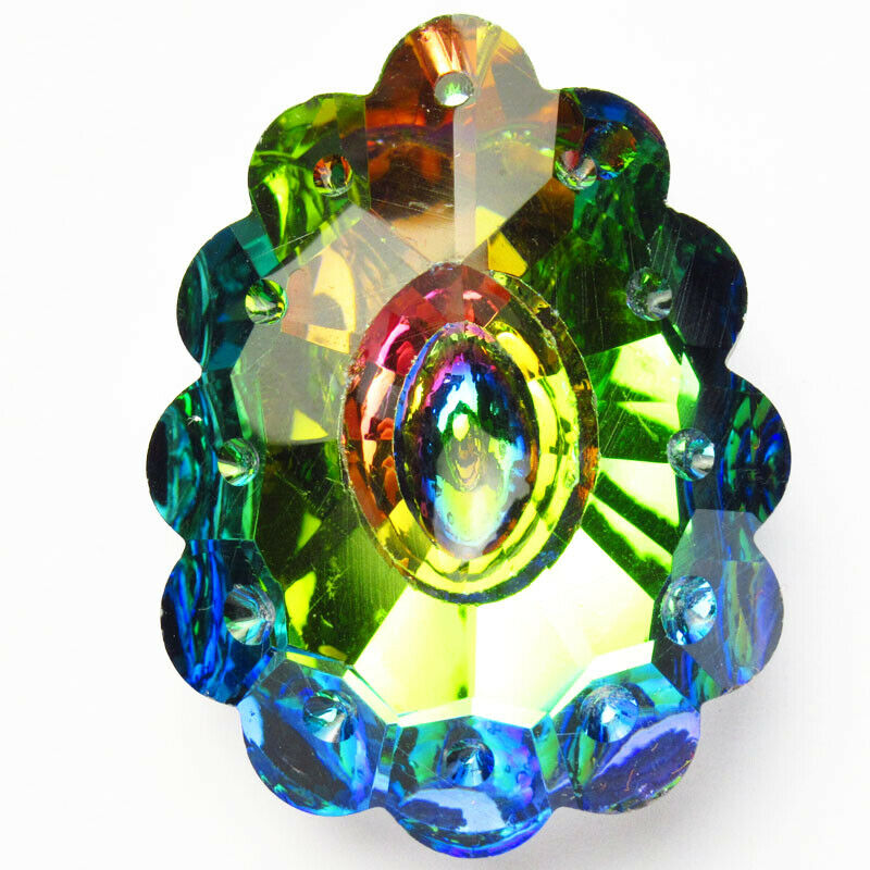 2Pcs 47x36x12mm Faceted Rainbow Titanium Crystal Teardrop Pendant Bead A-212SJ