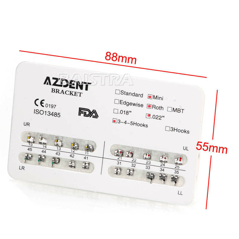 20 Packs AZDENT Dental Orthodontics Metal Brackets Mini Roth 022 Hooks 3 4 5