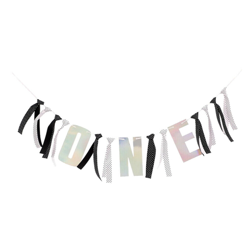 Baby One Year Highchair Banner 1st Birthday Garland  White and Black