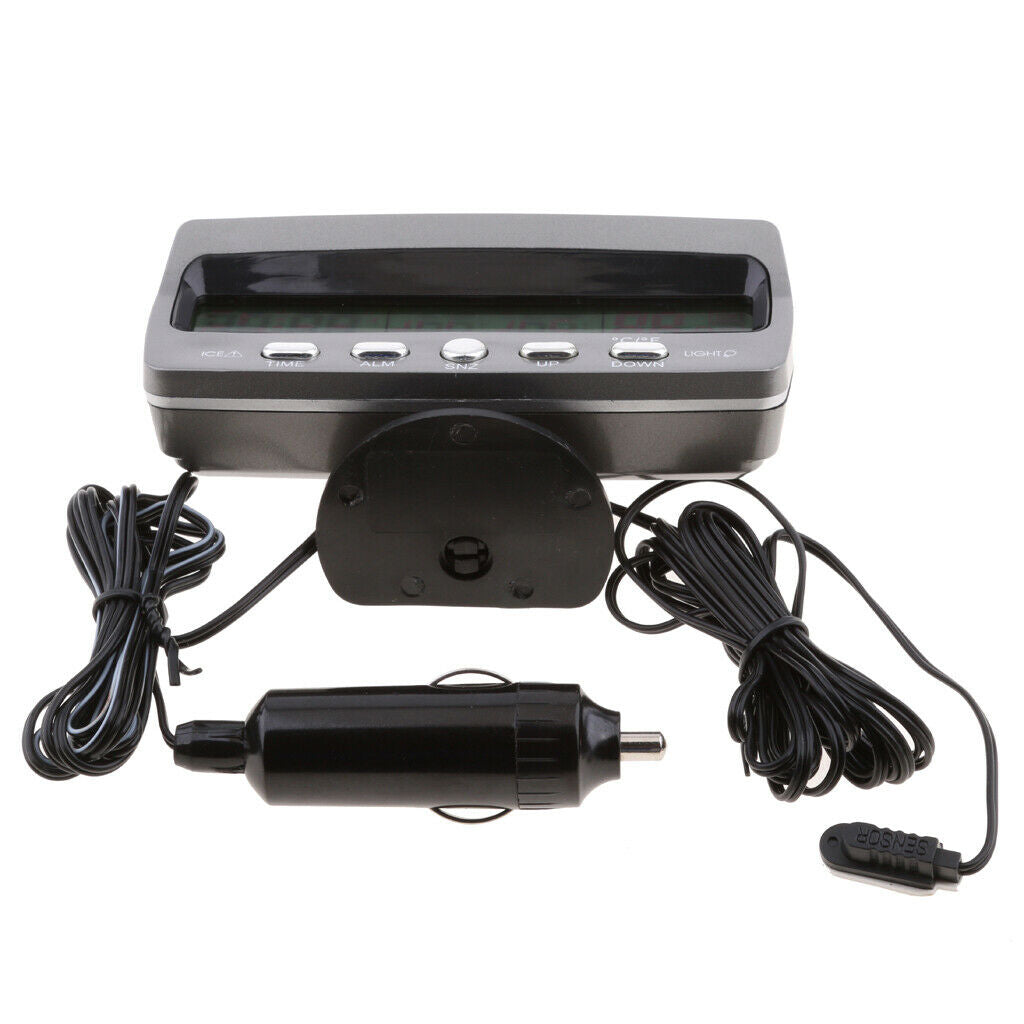 Digital 12V Car Voltmeter Voltage Monitor Alarm Clock With Inside/Outside