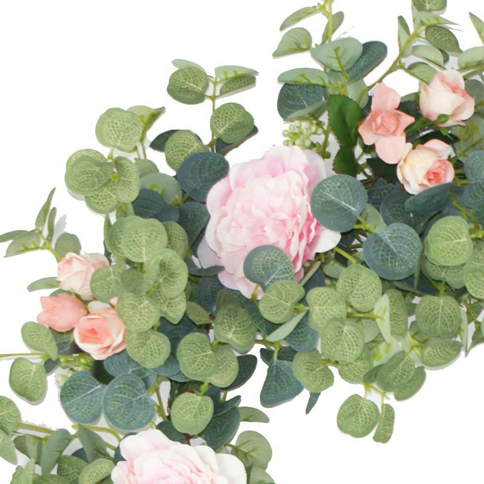 Artificial Eucalyptus Wreath Front Door Silk Rose Garland Spring Outdoor