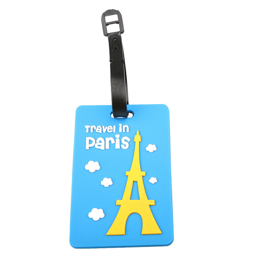 Cartoon Cute Luggage Suitcase Label ID Name Tags Bag Card Blue Tower