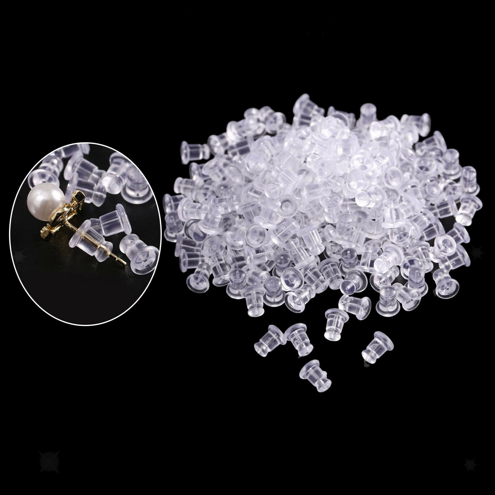 Silicone Earring Backs Clear Rubber Bullet Caps Sleeves Nuts Replacement