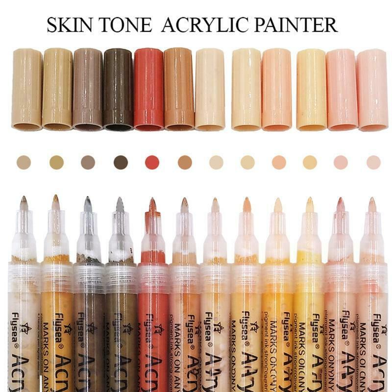 12Pcs Colorful Acrylic Paint Marker Pen Sets for Paper Rock Metal Cloth Canvas