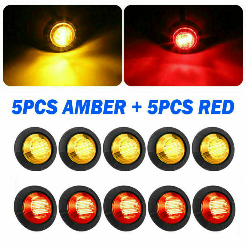 10x 3-LED Bullet Amber Red Light Round Side Marker 3/4" Mini 12V Trailer Truck
