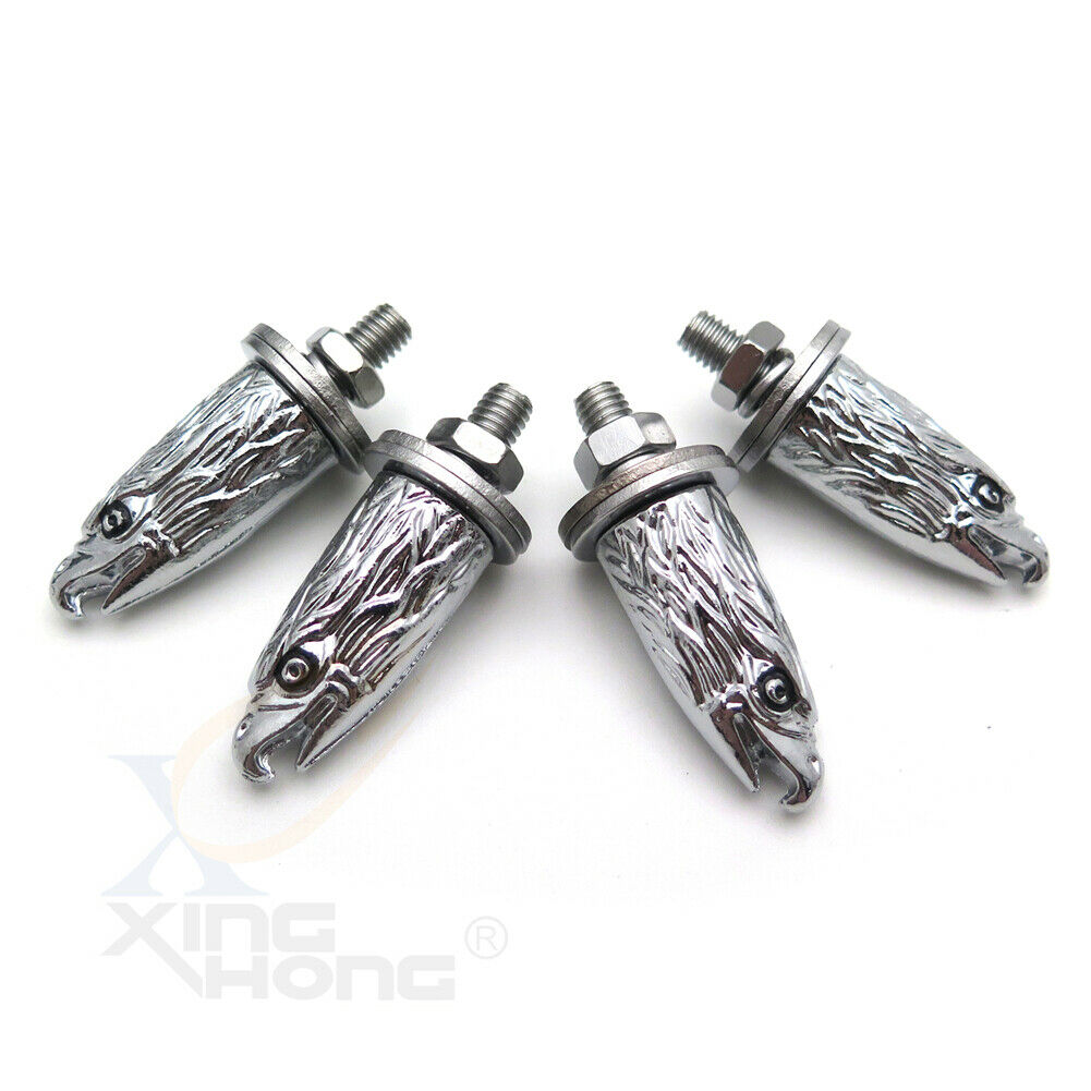 Bolts Screws Eagle Head 4 PCS Chrome For License Plate Tag Frame Windshield Trim