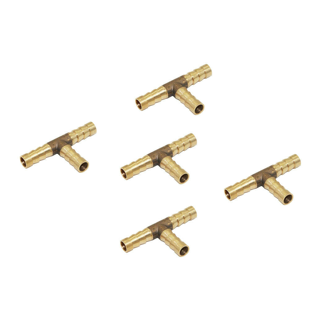 10pcs Brass Barb T Type Joiner Fuel Hose Joiner Tee Connector Air Water Gas