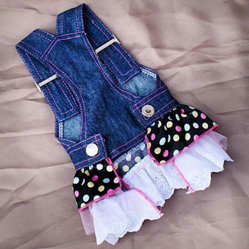 Dog Puppy Denim Dungarees Pink Heart Sequin Polka Dot Ruffle Jumper Dress XS