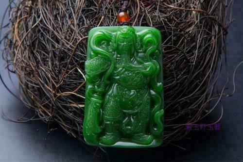 Beautiful China Natural Green Hand-carved Hetian Jade Loyalty Guan yu Pendant