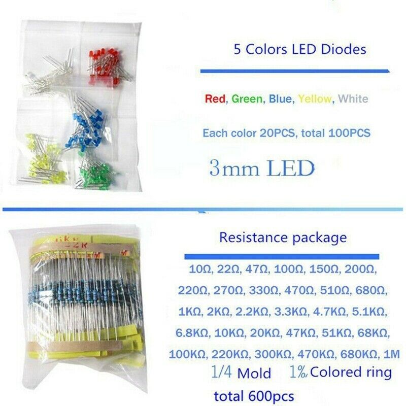1390Pcs Electronic Components LED Diode Transistor Capacitor Resistance Kit V3Z1