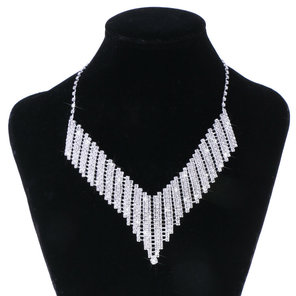 Elegant Crystal Rhinestone Statement Necklace Earring Wedding Jewelry Set