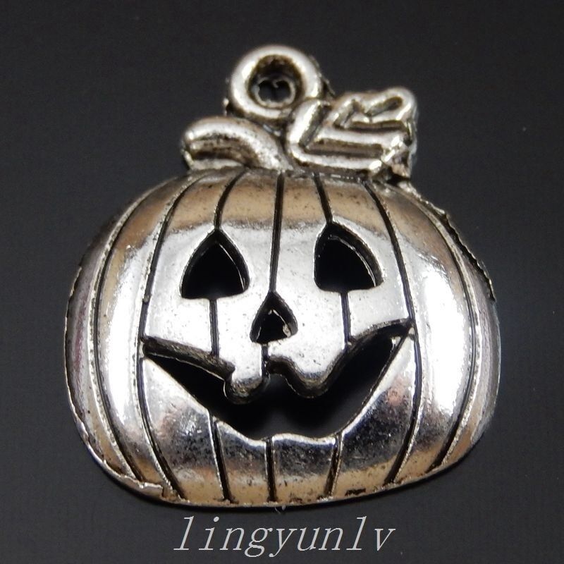18x15mm Antiqued Sliver Alloy Halloween Ghost Pumpkin Pendant Charm 40 pcs Pack