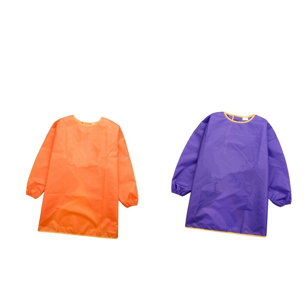 2Pcs Kids Waterproof Apron Long-sleeve Smock Painting Art Toddler Orange Purple