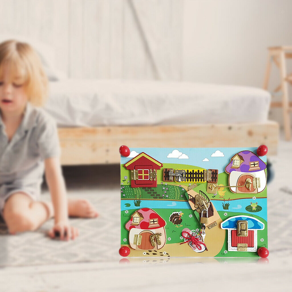 Montessori Wooden Busy Board Locks & Latches Sensory Board for Toddlers Toys