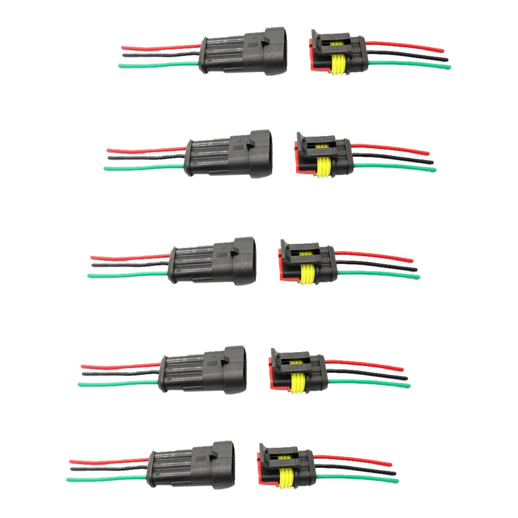 Set Of 10 3-Pin Cable Plug Connector, Car Waterproof Electrical Plug With Wire
