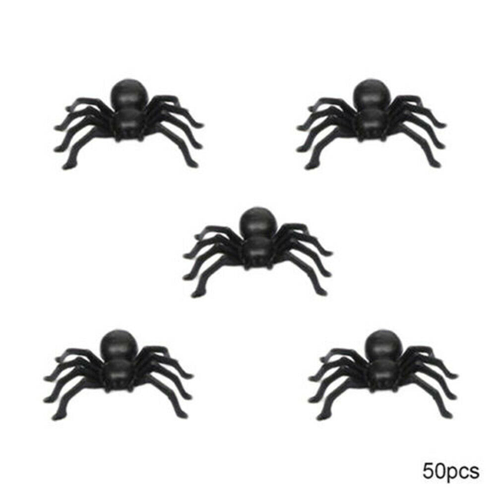 50pc  Mini Horror Black Spider Halloween Party Spider Web Simulation Decor Toys