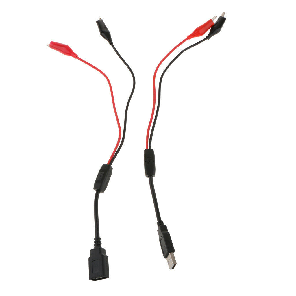 Alligator Test Clips Clamp to USB Male + Female Power Supply Adapter Wire
