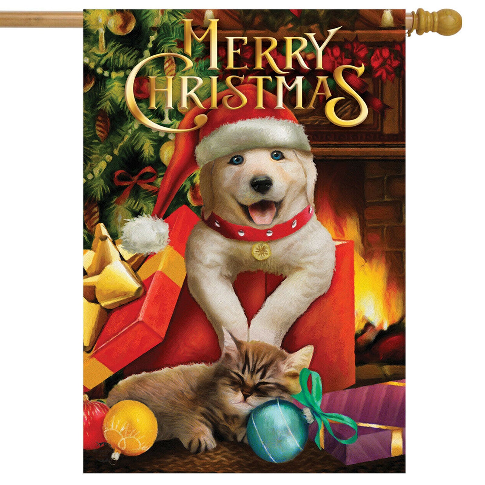 Christmas Puppy House Flag Kitten Presents Cat 28" x 40" Briarwood Lane