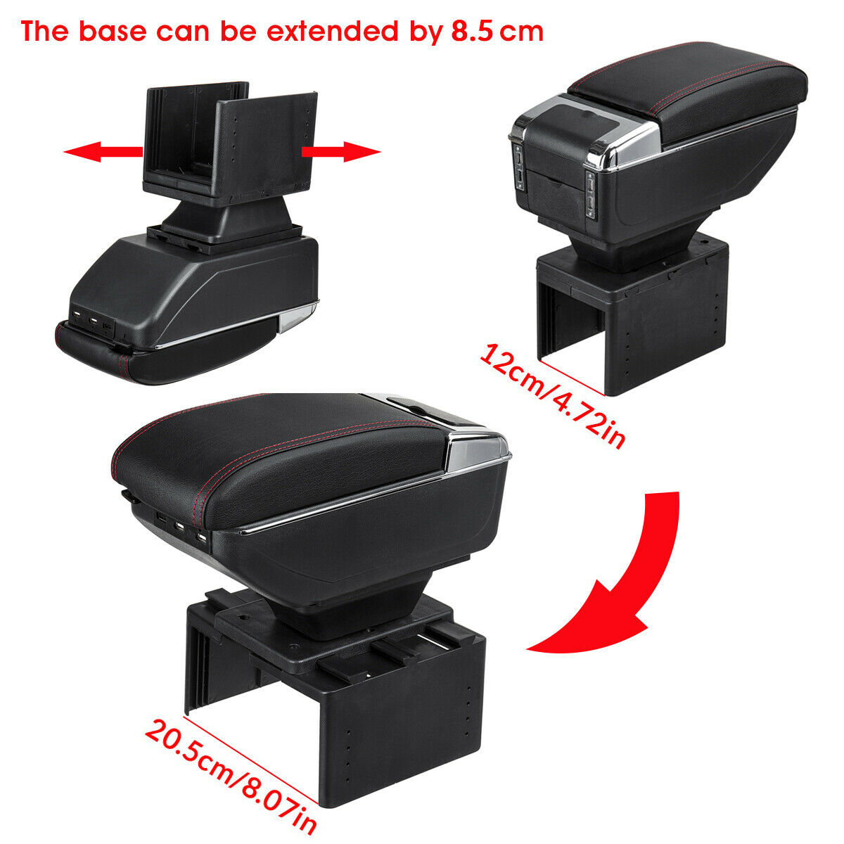 Universal USB Storage Arm rest Cushion Armrest Centre Console Box Leather