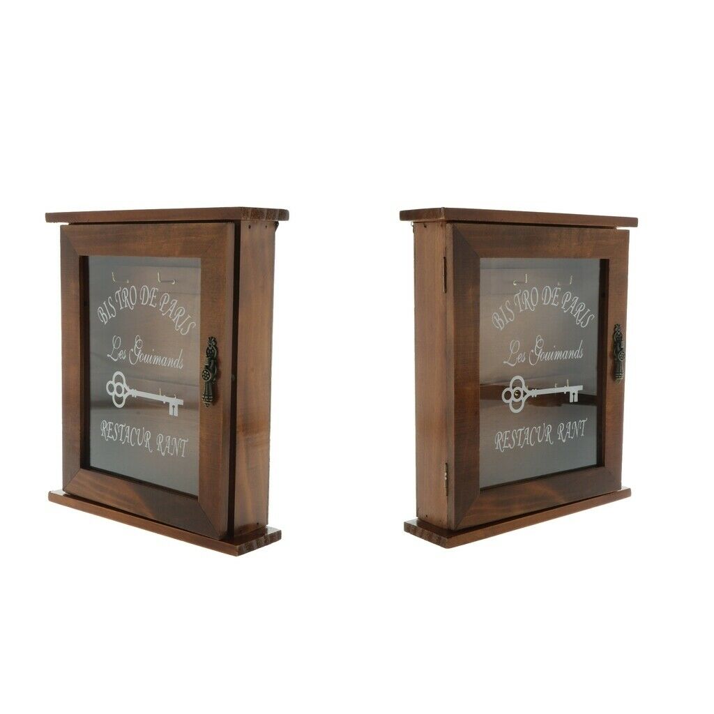 2x Wooden Key Storage Box with Wooden Key , Wall Mounted, 6 Types, Brown