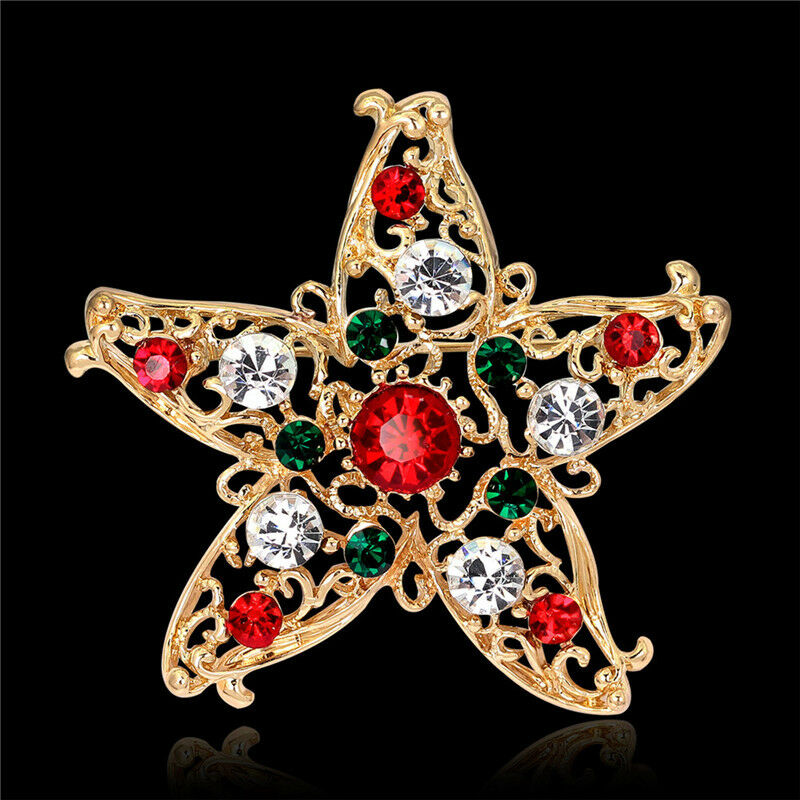 1x New Unisex Star Crystal Rhinestone Snowman Christmas Brooch Pin Xmas Gi.l8